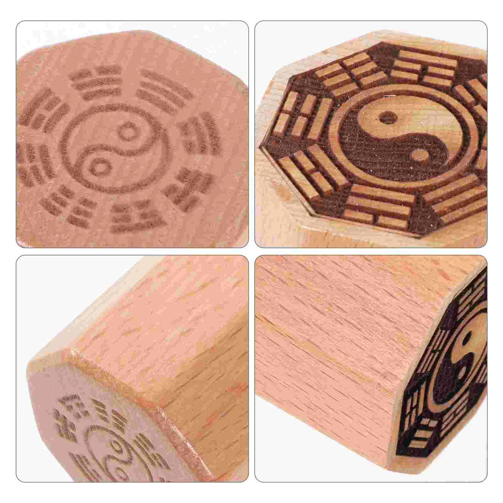 2 Pcs Bagua Seal Delicate Taoist Seals Decorative Stamper Carving Supplies Wood for Culture Scrapbook Desktop