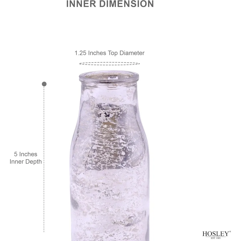 طقم مكون من قطعتين، زجاجات زجاجية فضية، بطول 5.5 بوصة، مزهريات مزخرفة.