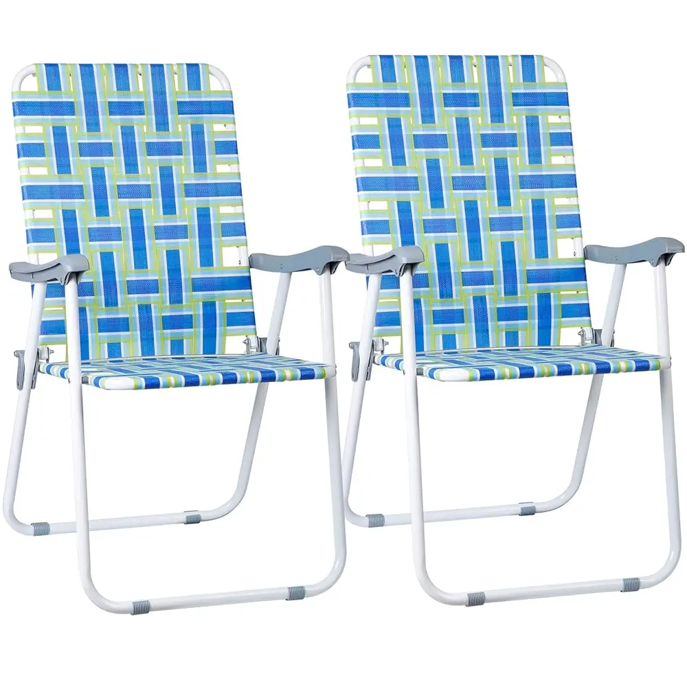 

Beach Chairs, Patio Folding Lawn Chairs, Outdoor Webbed Folding Chair W/Steel Frame, Portable Camping Chairs For Yard, Garden,
