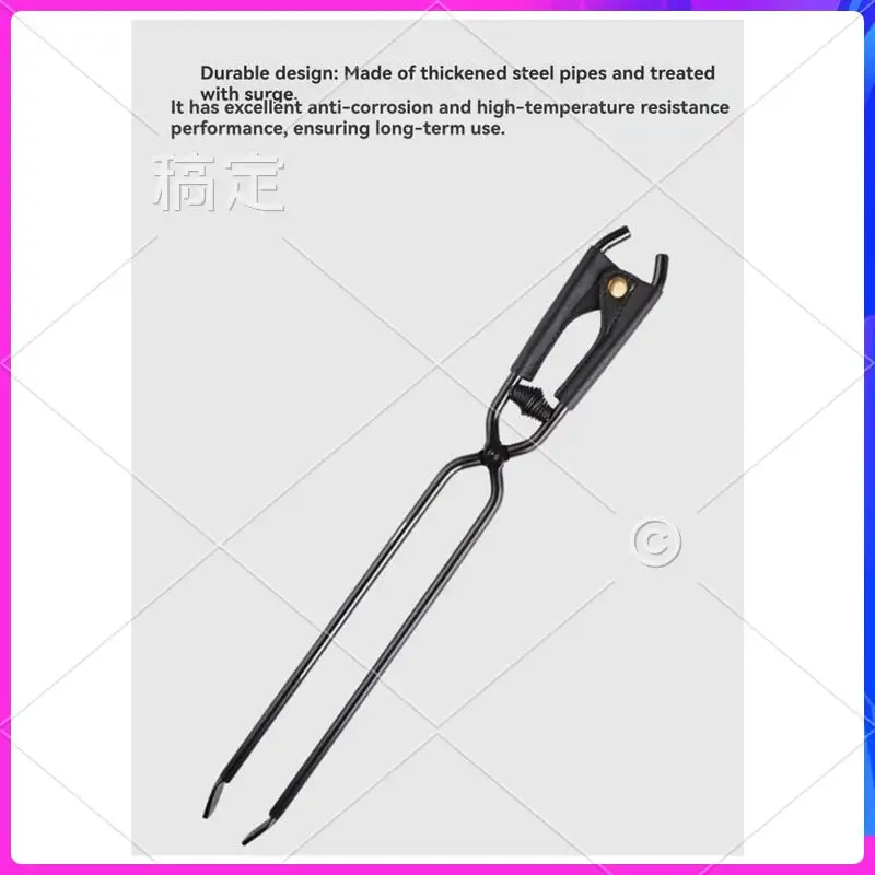 AUU-التخييم النار شواء مكافحة السمط الفحم ملقط المحمولة الكربون الصلب النار ملقط الحطب مع غمد الجلود #4