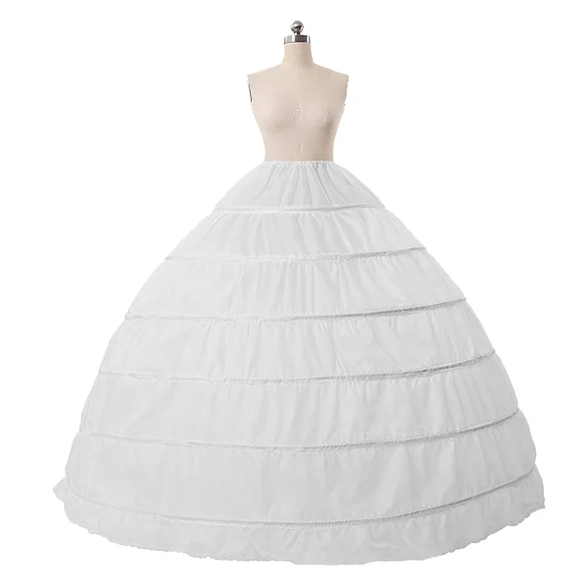 

Slip Puffy Elastic Waist Ball Gown Petticoat 6 Hoops For Bride Dress Wedding Crinoline Underskirt