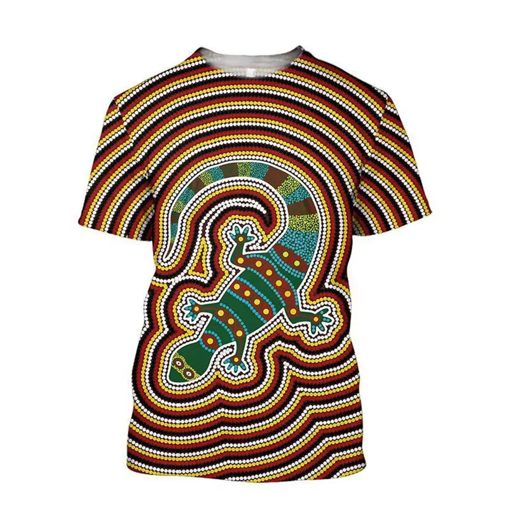 Men Aboriginal Dot Art Kangaroo Turtle Dolphin Sun 3D Print Short Sleeve T Shirt Australian Ethnic Vintage Graphic Casual Tops