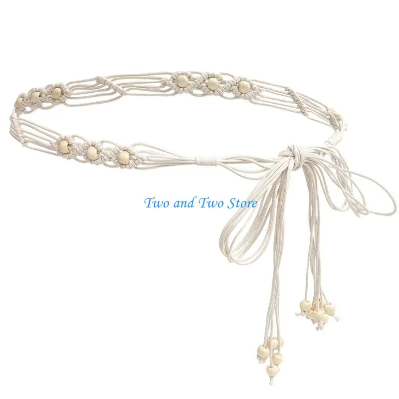 

HX6F Bohemian Waist Chain Decorative Wooden Bead Belt Fashion Accessory Photo Props