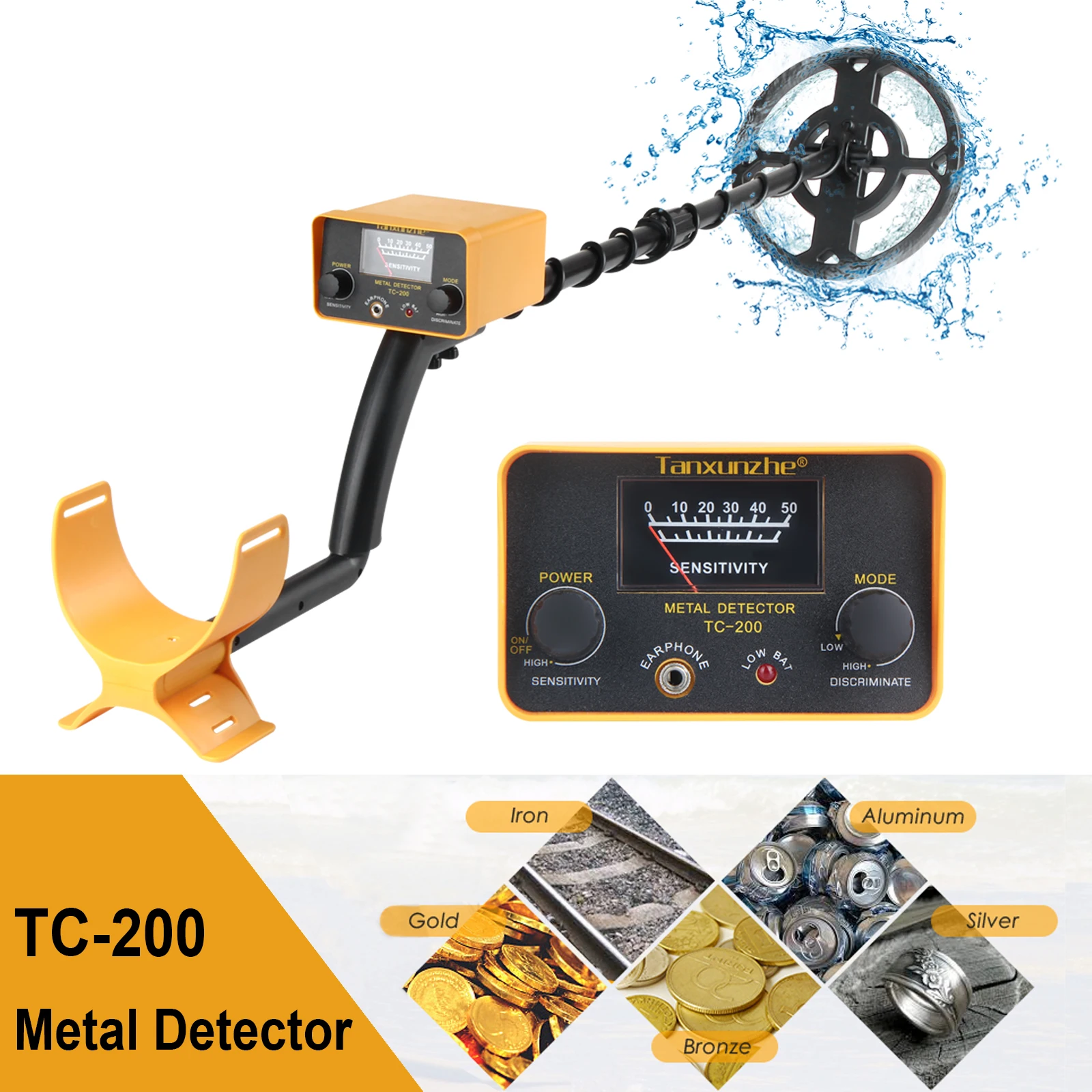 TC-200 Underground Metal Detector IP68 Waterproof Gold Detector Height Adjustable Treasure Hunter Precise Positioning Pointer