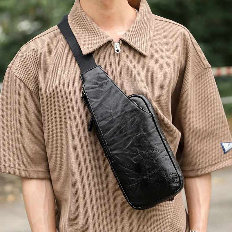 Wmnuo Vertical Chest Bag Casual Black Soft Fold Shoulder Messenger Crossbody Bags Men Real Cowhide Male Sling Waist Bags Hot