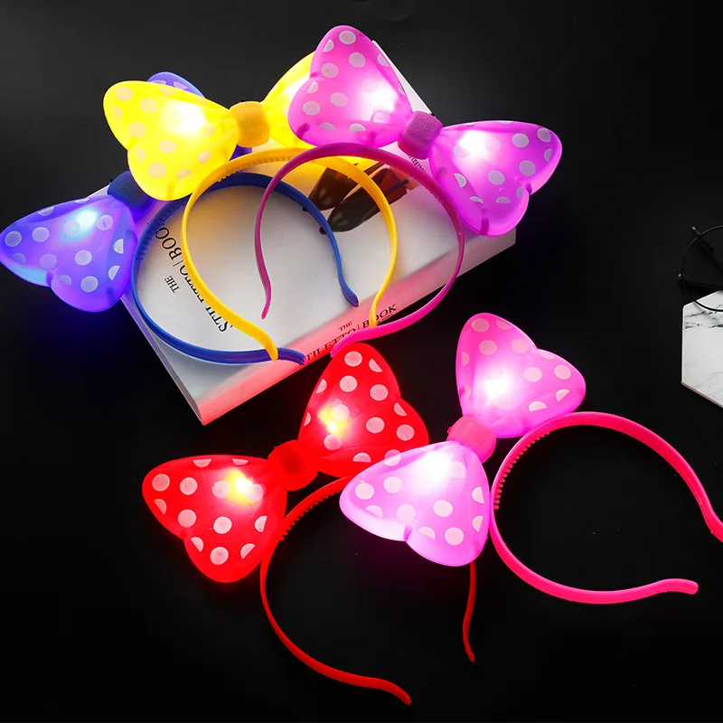 5/10pcs LED Light-up Bow Headband Multicolor Luminous Mouse Bow-knot Princess Crown Headdress Hair Hoop Band Wedding Party Decor