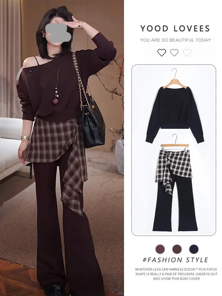 

Fashionable Sweatshirt And Casual Pants Set Women's One-Shoulder Design Spring Autumn 2026 New Arrival Elegant Style