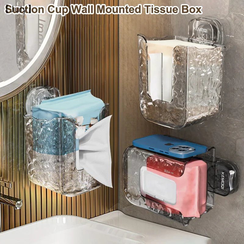 

Wall Mounted Tissue Box With Suction Cup Punch Free Paper Towel Holder Paper Box Wall Mount Dispenser For Kitchen Office