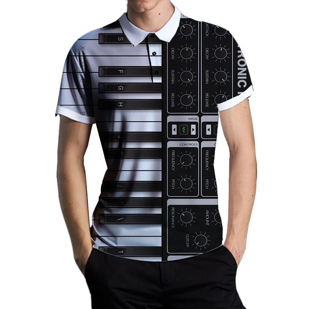 SONSPEE Black and White Keys 3D Printed Polo Shirt Short Sleeve Piano Graphic Streetwear Men Oversized Hip Hop Music Polos Tops