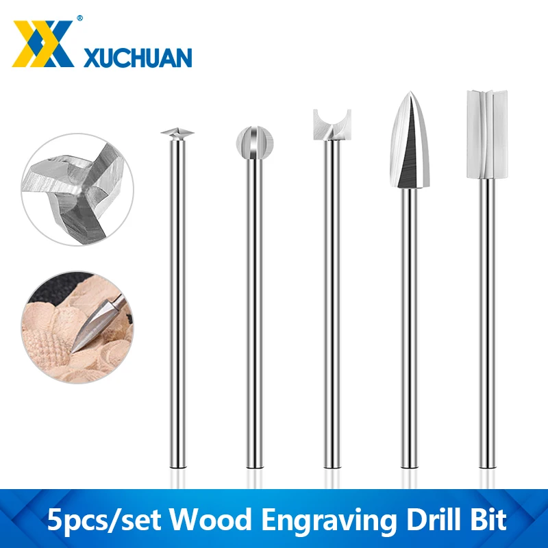 

XUCHUAN 2.35/3/6mm Shank Electric Rotary Tools 5pcs/set Wood Carving Engraving Drill Bit Dremel Milling Cutter for Woodworking