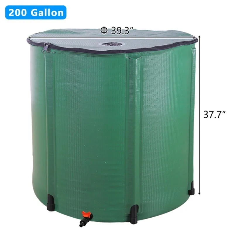 200 L Folding Green Rain Barrel with Valve - Durable PVC Water Collector for Home and Garden, Collecting Rainwater