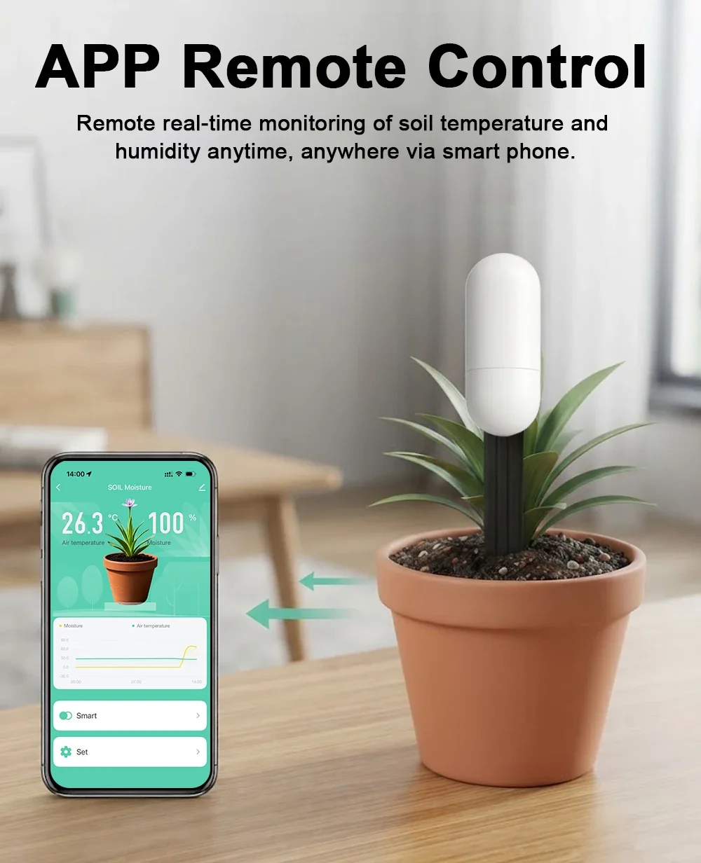 Tuya Zigbee Temperature Humidity Moisture Detector Smart Soil Tester Moisture Sensor Phone App RealTime Monitor for Home Garden view 3
