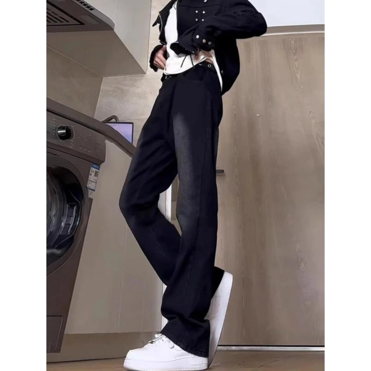 

Waed Bla ey Men's Jeans Spring Autumn Loose Fit Bell Bot Retro American High Street Sle Versatile Trendy Brand