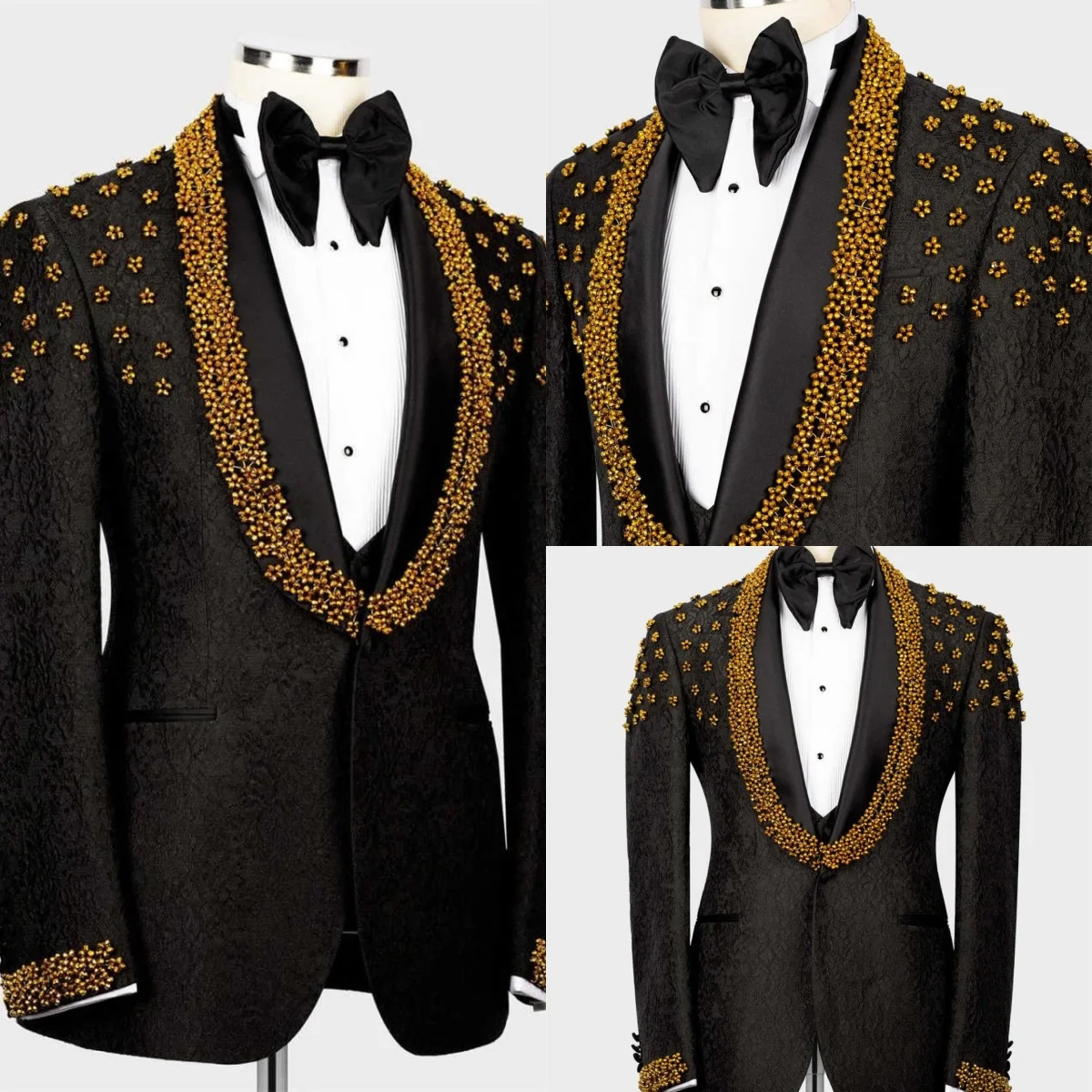 

Luxurious Wedding Tuxedos 1 Piece Set Jacke Beaded Shawl Lapel Men Suit Fashion One Button Evening Business Blazers Customized