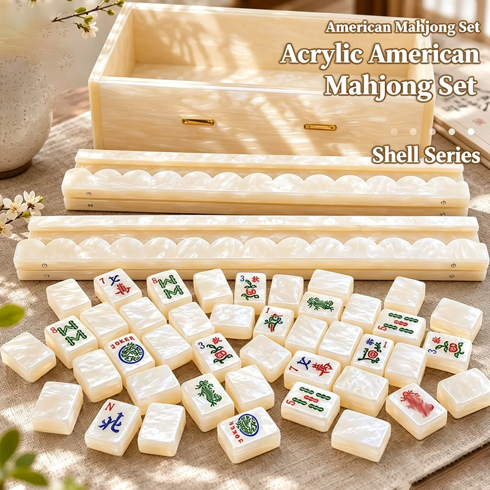 

166Pcs Translucent Pearl Acrylic American Mahjong Tiles with Thickened Storage Case Portable Mahjong Set for Home Leisure Game