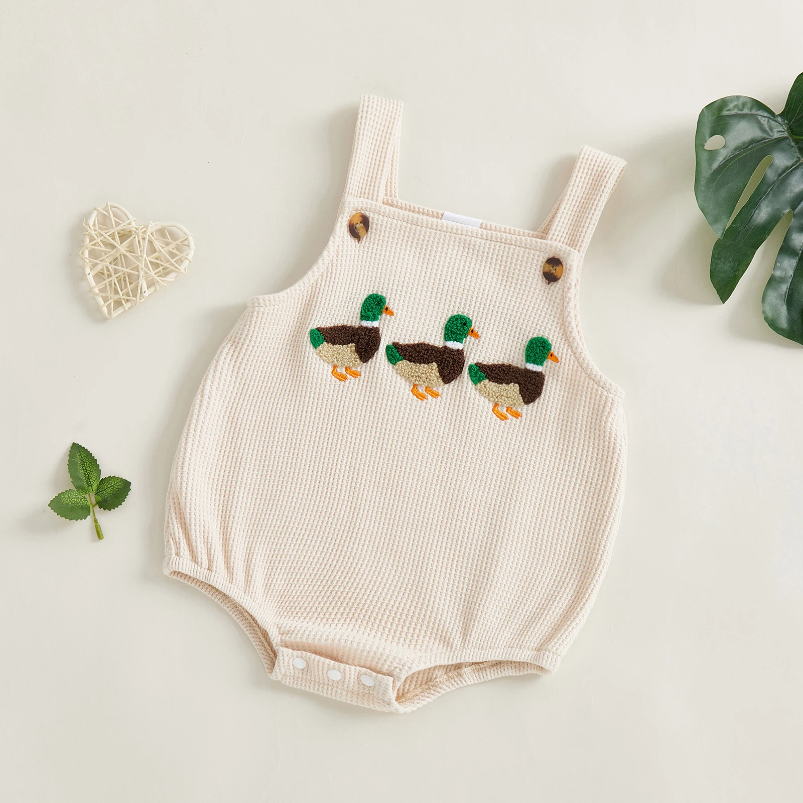 Tutina da neonato per bambina e ragazzo, senza maniche, con collo quadrato, con ricamo a forma di anatra carina