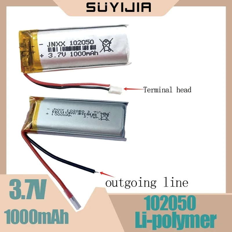 102050 Lithium Polymer Battery 3.7V 1000mAh Rechargeable Battery for GPS Logger LED Light Beauty Device Replacement Battery