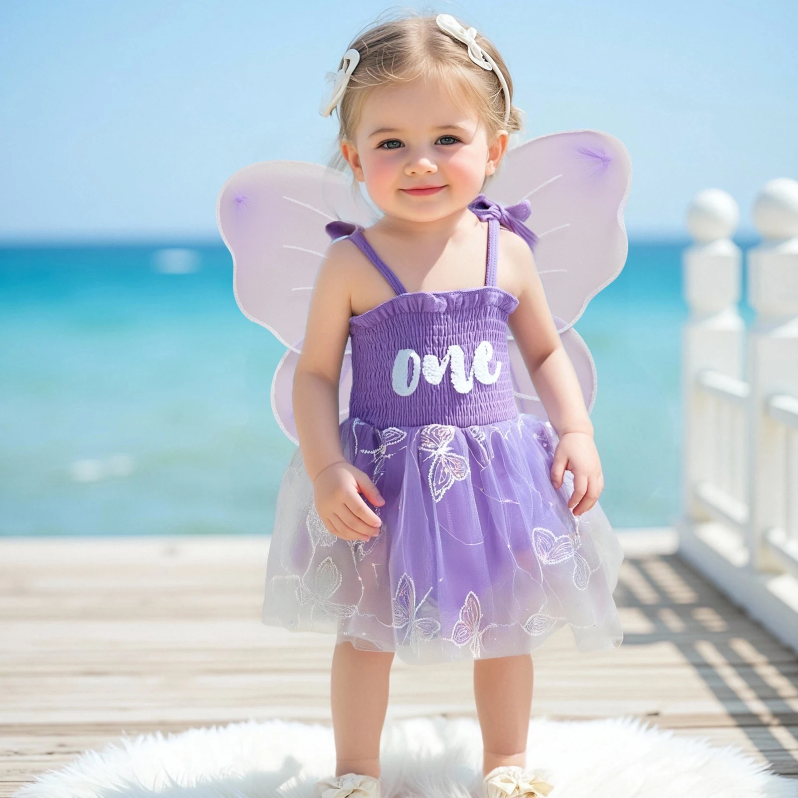 Newborn Baby Girl Tie-up Letters Romper Dress with Butterfly Wings Clothes Halloween Cospaly Party Costume Outfit