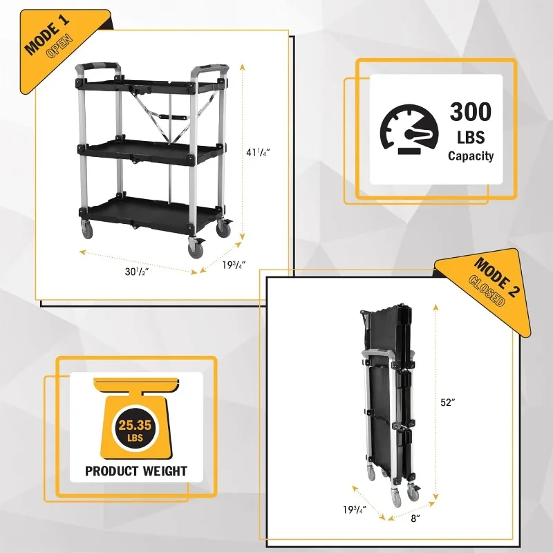 85-189 упаковка, складная Сервисная Тележка, XL, грузоподъемность фунтов, Черная