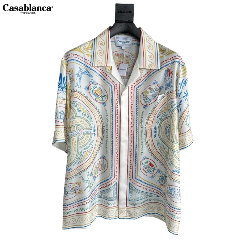 

CASABLANCA T Shirt Man 100% Silk T-ShirtCasinoblank Morocco Paris Print Women Men Silk Short Sleeve Shirts T shirt