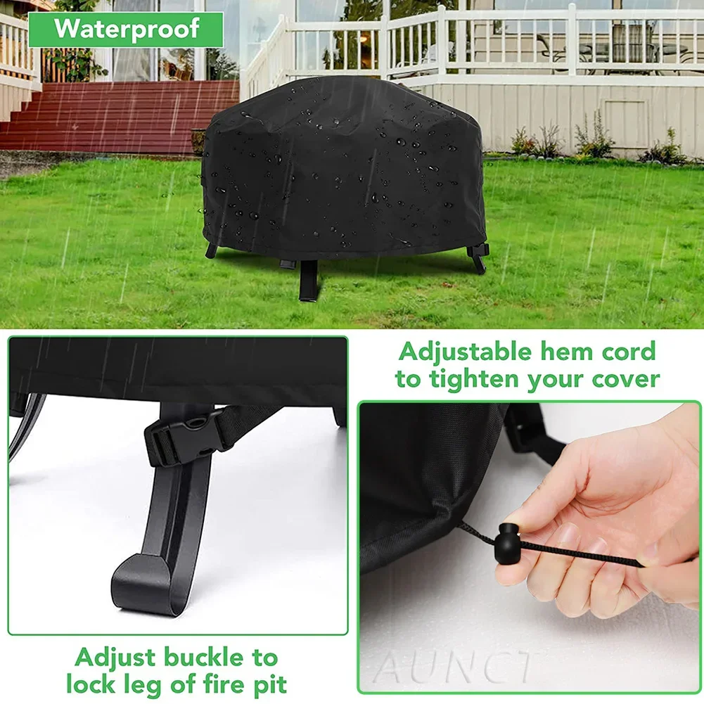 12 size Heavy 600D Waterproof Patio Fire Pit Cover BBQ Grill Cover Outdoor Garden Yard Round BBQ Cover Table Covers UV Protector