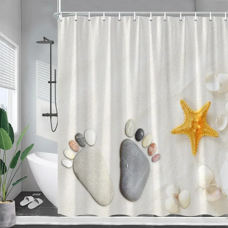 Zen Landscape Shower Curtains Butterfly Grey Massage Stone White Flower Spa Scenery Bath Curtain Fabric Bathroom Decor Set Hooks