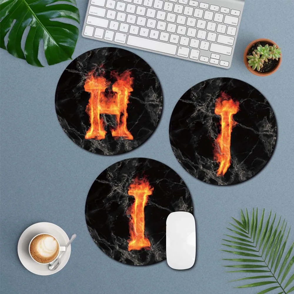 

Comfortable Non Slip Mice Mat Fashion Mouse Pad Office Desktop Round Mouse Pad Office Accessories Fire Letter Pattern