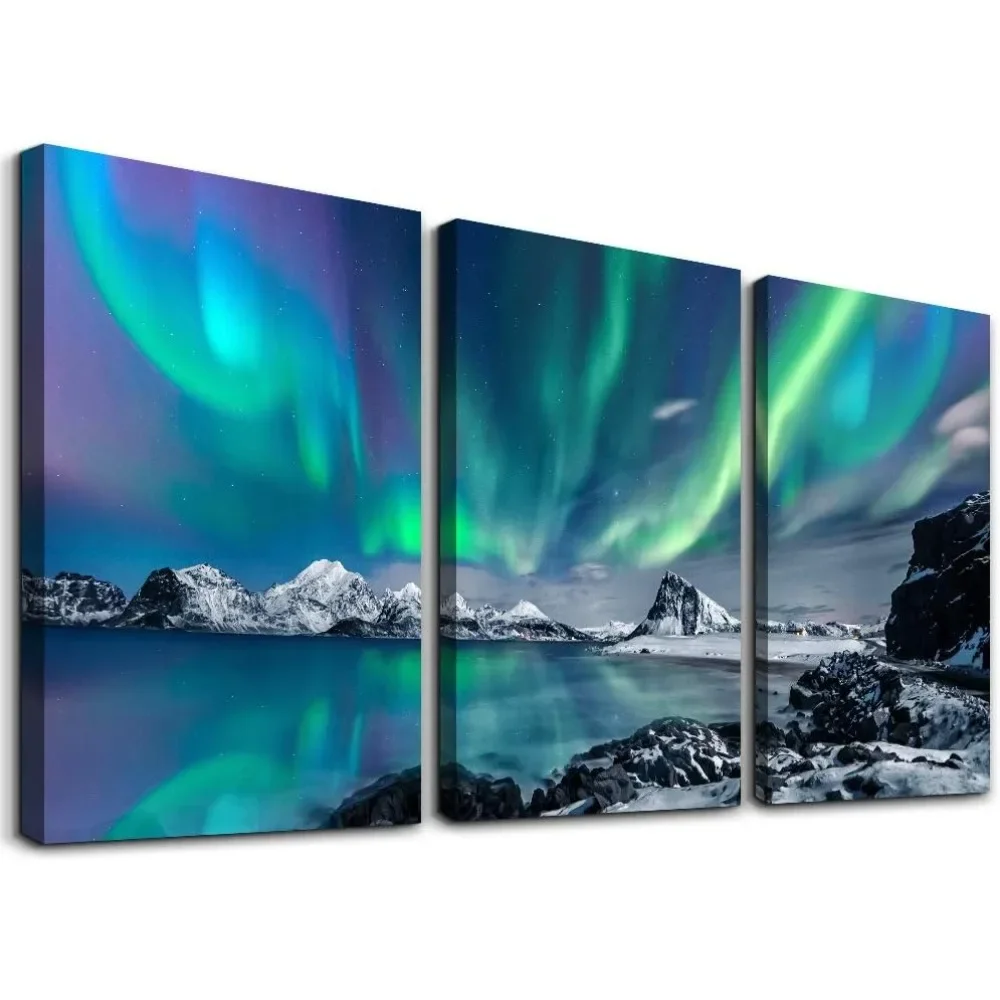 

farmhouse Wall Art Aurora Scenery Painting on Canvas Wall decorations for living room Stretched and Framed Canvas Paintings