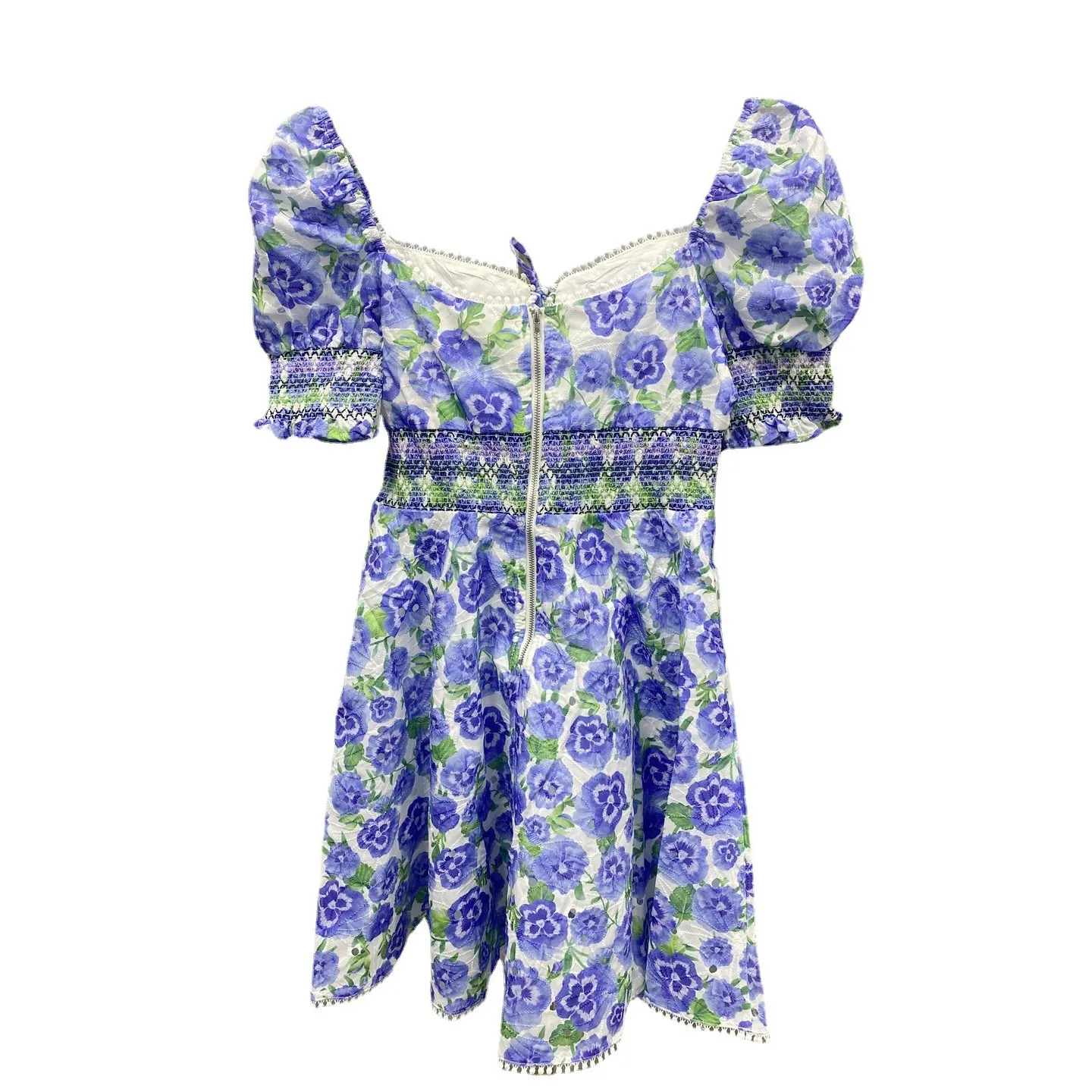 Sweet Sle Broderie florale ort Dr Col carré Puffy Sve Taille cintrée A-Line Dr pour les femmes petites