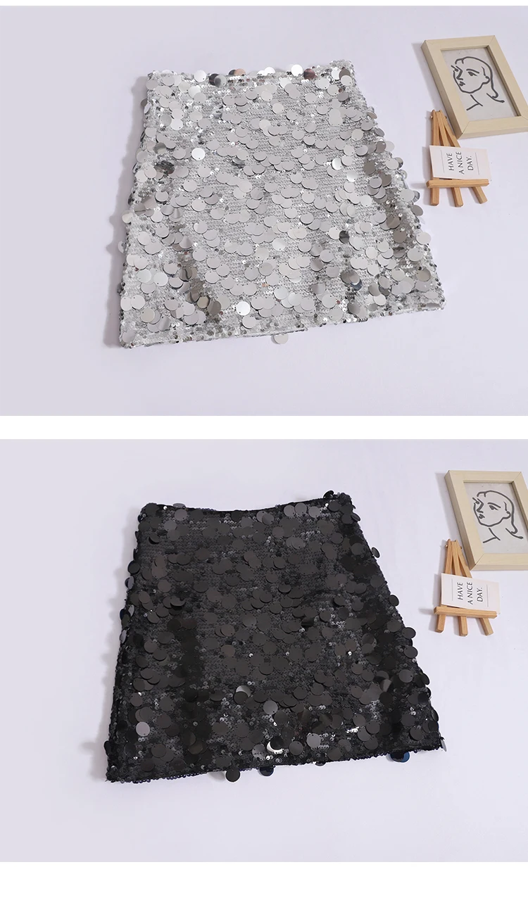 Bright Sequin Short Skirt Women Summer 2024 New A-line Skirts Gold Shiny Skirt