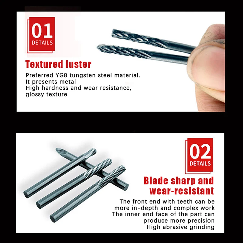 1 pz carburo di tungsteno lima rotante in lega dura fresa rotativa punta da trapano 3mm gambo incisione taglierina testa di molatura per metallo e plastica