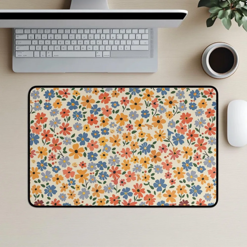Tapis de bureau floral, tapis de souris à motifs de fleurs sauvages, tapis de souris botanique, décoration de bureau naturelle, tapis de souris mignon pour le bureau