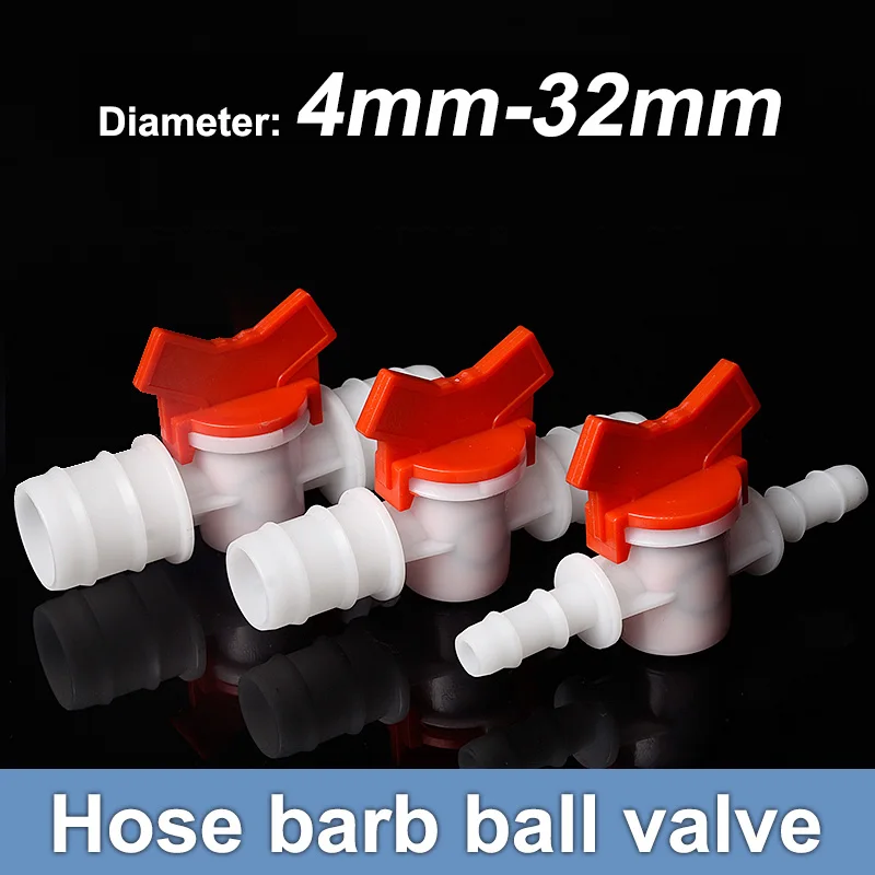 Dia 4-32mm Wihte Plastic Hose Barb Connector PVC 2-Way Plastic Ball Valve Aquarium Garden Micro Irrigation Switch Connectors