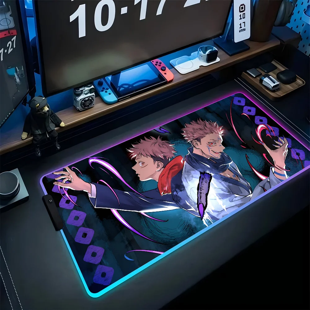 

Anime S-Sukuna Jujutsu Kaisen Mousepad XXL RGB Gaming Mouse Pads HD Black Gamer Accessories Large LED