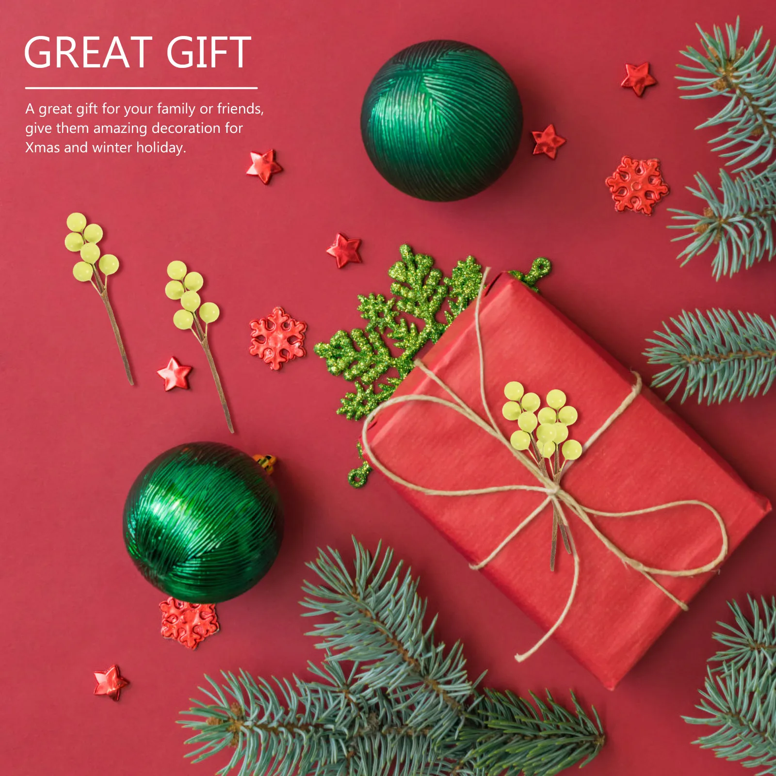 

30 Pcs Xmas Trees Simulation Berries Decoration Fake Branches Artificial Berry Holly Stem Light Green Stems