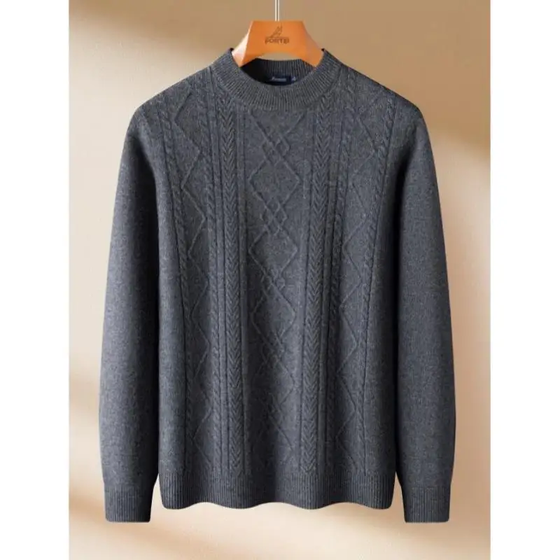 

Casual round Ne Pure Knitted Fabric Men's Sweater Ci Walk Inner Wear Thiened Nine Sve Collar Deformation Resistant