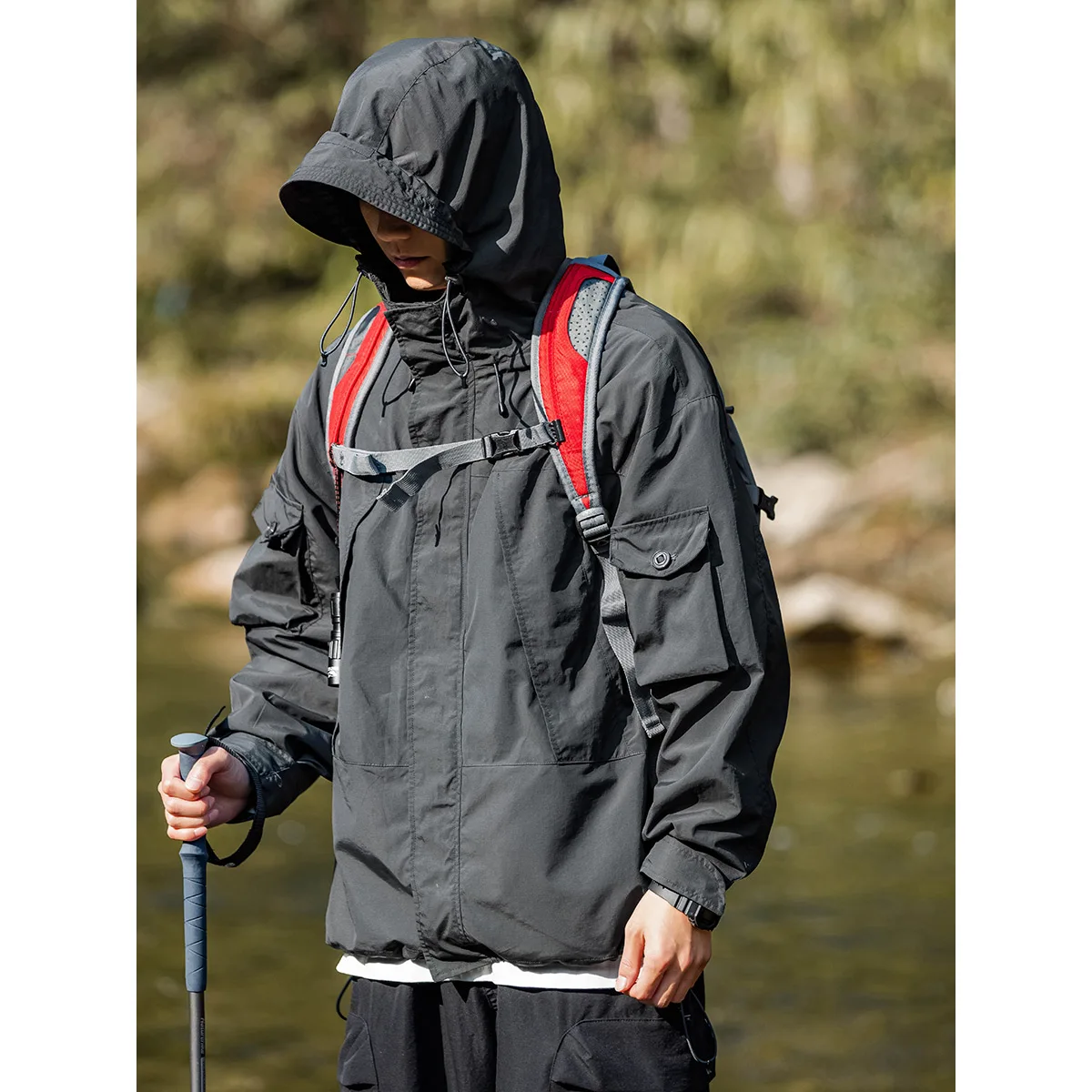 Spring waterproof multi-pocket functional jacket Loose windproof jacket outdoor jacket