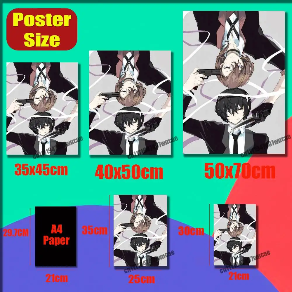 For Osamu Dazai Chuuya Nakahara Soukoku BSD Bungou Stray Dogs Poster Cover Wall Murals Self-adhesive Sticker Playbill Film