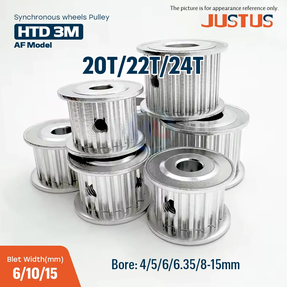 HTD 3M AF Type 20T/22T/24T Timing Pulley Bore 4/5/6/6.35-15mm for Synchronous Belt Width 6/10/15/20mm 3D printer CNC Parts