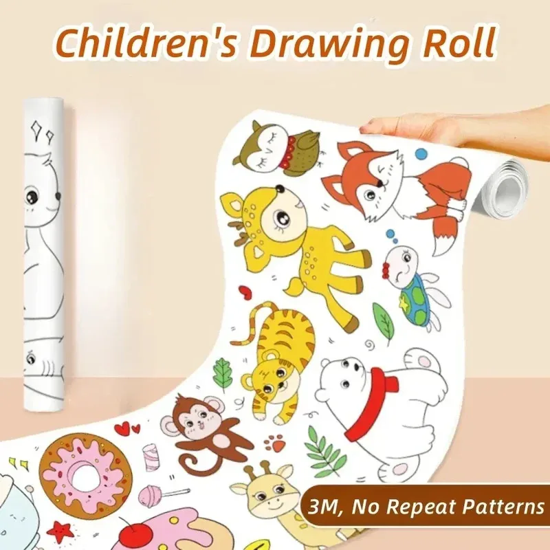 NEW Children's Drawing Roll Animal Canvas DIY Coloring Paper Roll Color Filling Graffiti Paper-cut Painting Kids Educational Toy