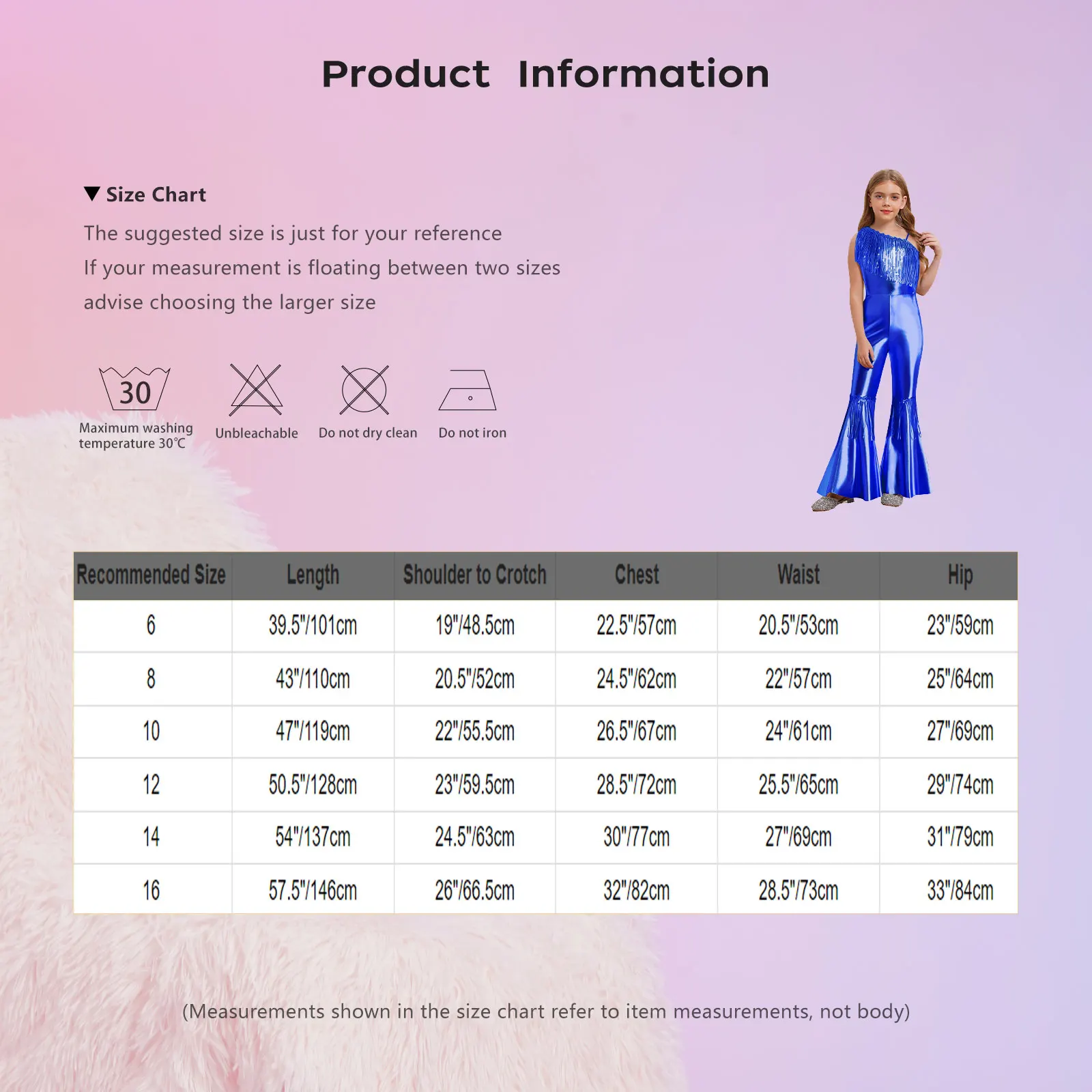 어린이 소녀 반짝이는 스팽글 히피 발레 댄스 유니타드 공연 의상 태슬 70년대 디스코 벨 바텀 플레어드 점프수트