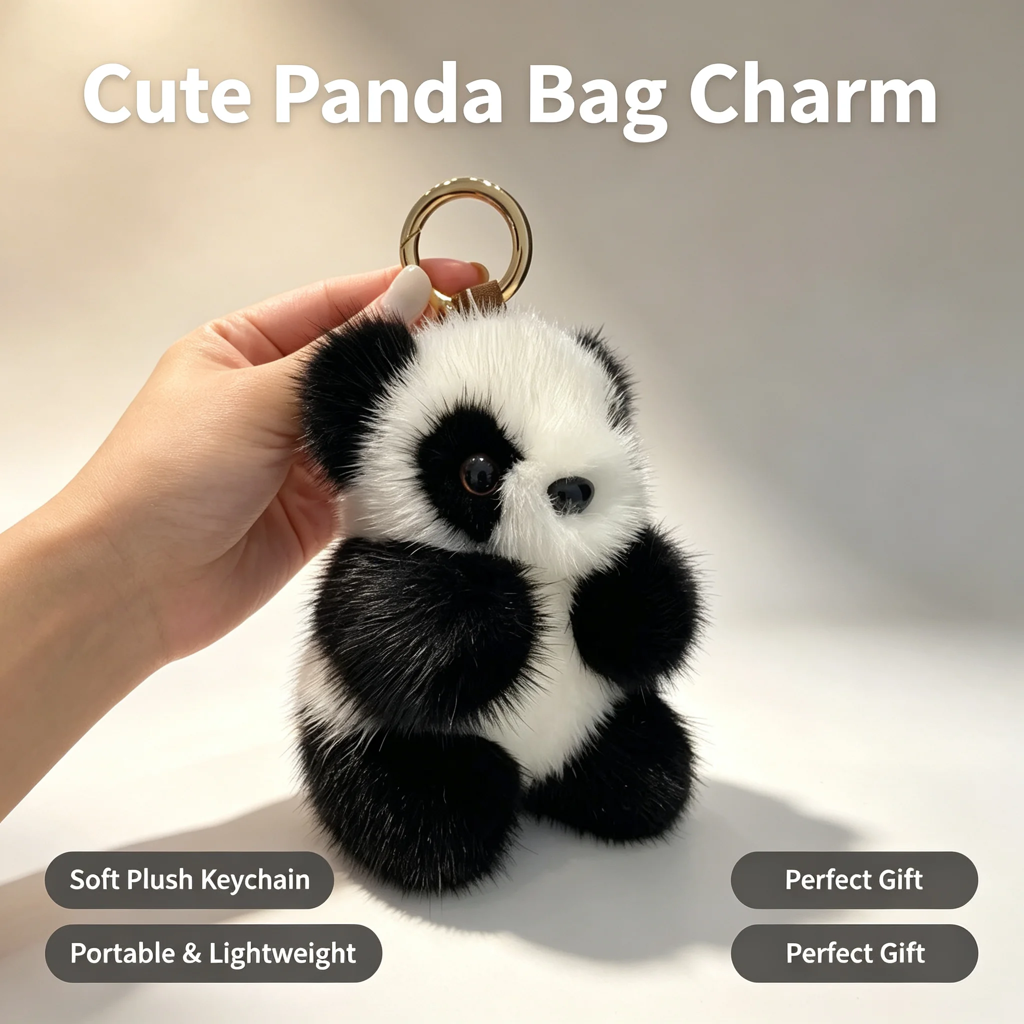 New Cute Imitation Mink Fur Panda Keychain Fluffy Bag Charm for  Handbag Ornament Car Pendant Fashion Birthday Gift