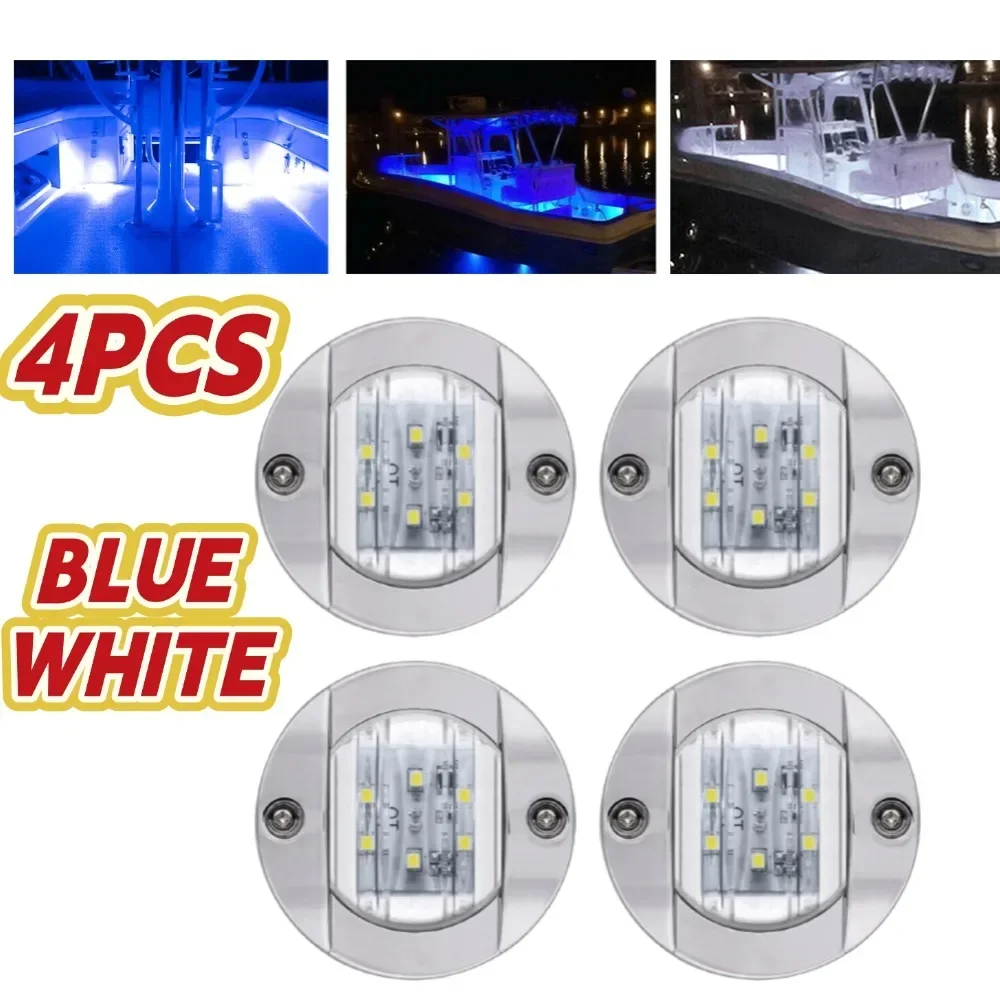 

4pcs LED Marine Yacht Lamp DC12V IP67 Waterproof Boat Underwater Light Saltwater Cabin Deck Courtesy Light Blue White