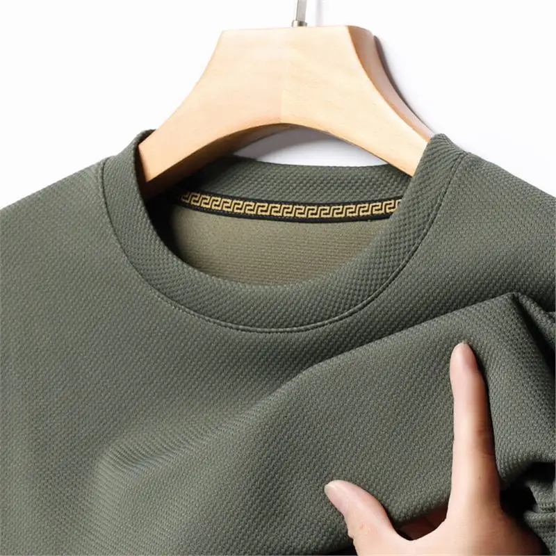 

New Summer Waffle Round Neck Short Sleeved T-shirt for Men's Short Sleeved Top 2024