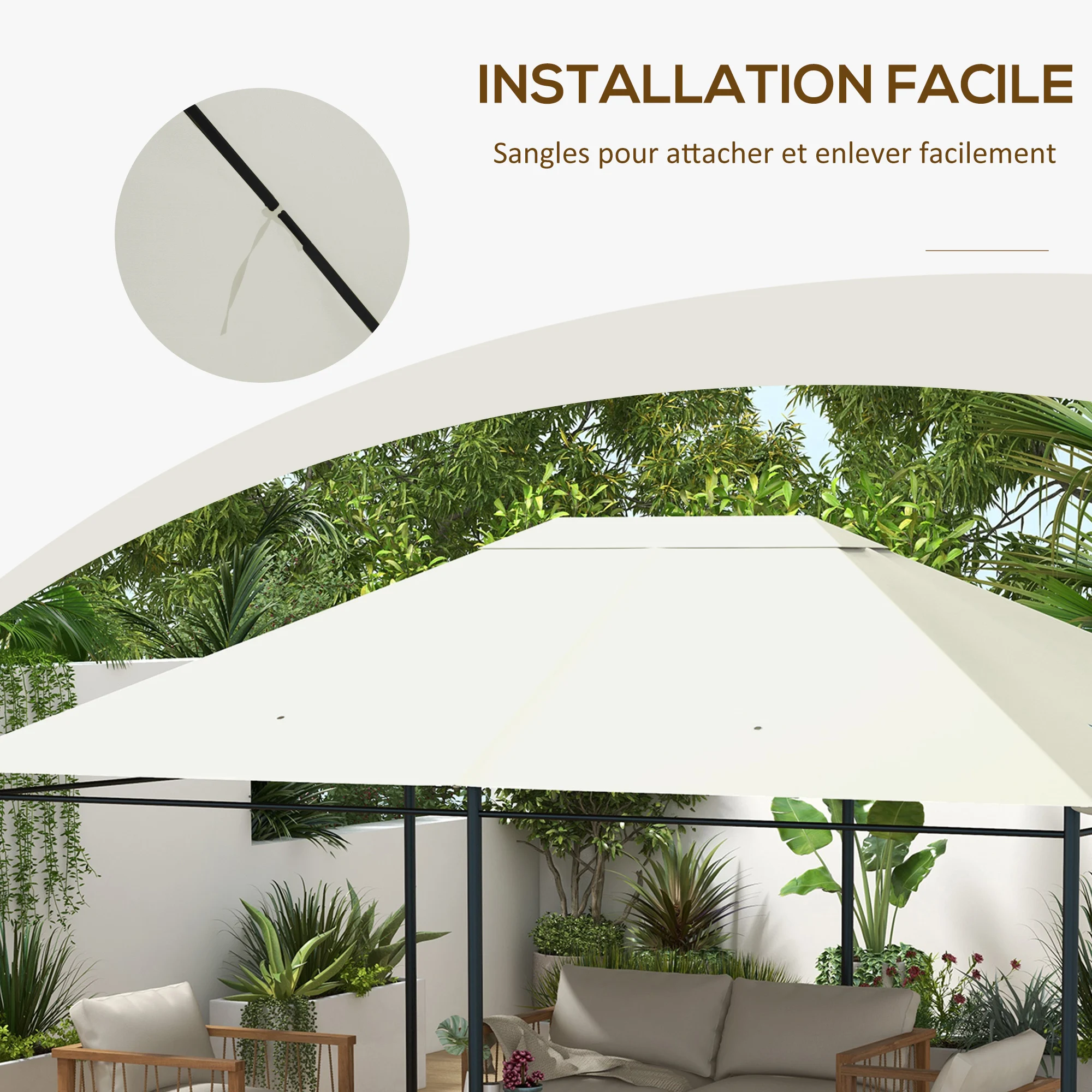 Afbeelding 6: Outsunny canvasvervanger voor prieeloverkapping polyester hoge dichtheid 180g/m² anti-UV 3x4 m crème