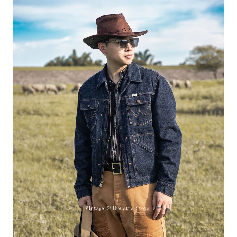 Indigo Denim Jacket Men's Retro Western Style
