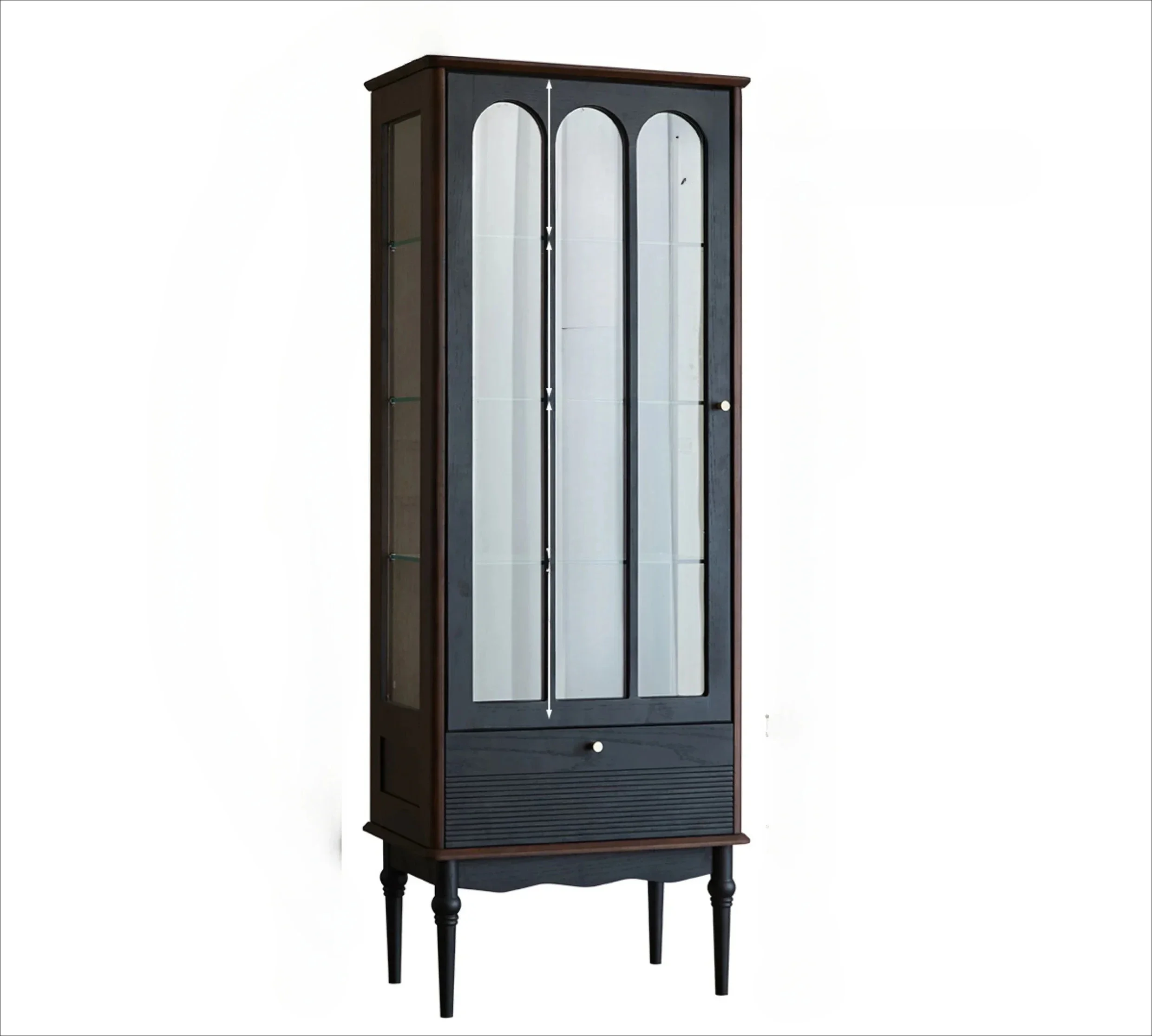 

American side storage solid wood French retro black high-end living room bookcase locker