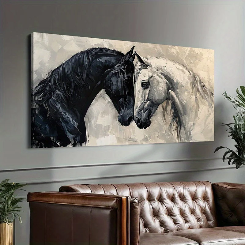 1pc Frameless Abstract Black and White Romantic Horse Painting, Retro Wall Art, Suitable for Horse-themed Decorative Paintings -