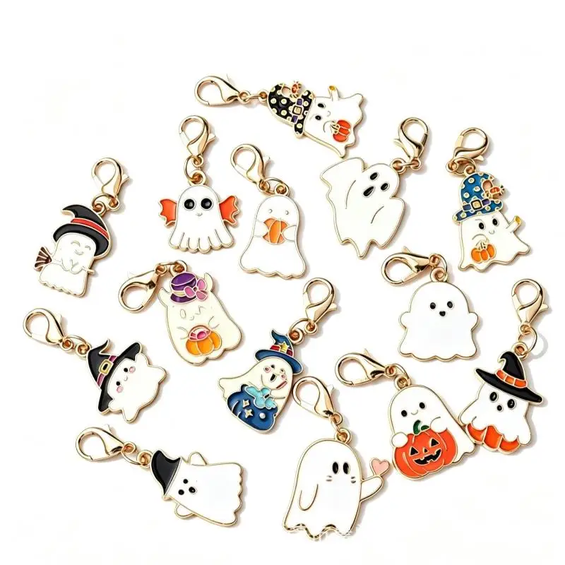 Stücke Zufälliges Muster Halloween Tropföl Schlüsselanhänger-Set Geist Kürbis Hexe Anhänger – Detail 10