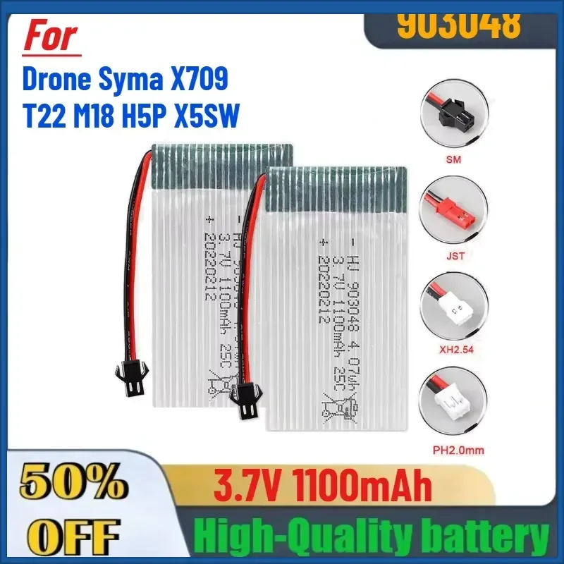 3.7V 1100mAh 903048 Rechargeable Lithium Battery for Drone Syma X709 T22 M18 H5P X5SW Quadcopter RC Model Electric Toys